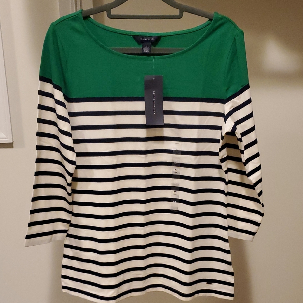 New Tommy Hilfiger Women's Striped 3/4 Sleeve Top Sz Medium